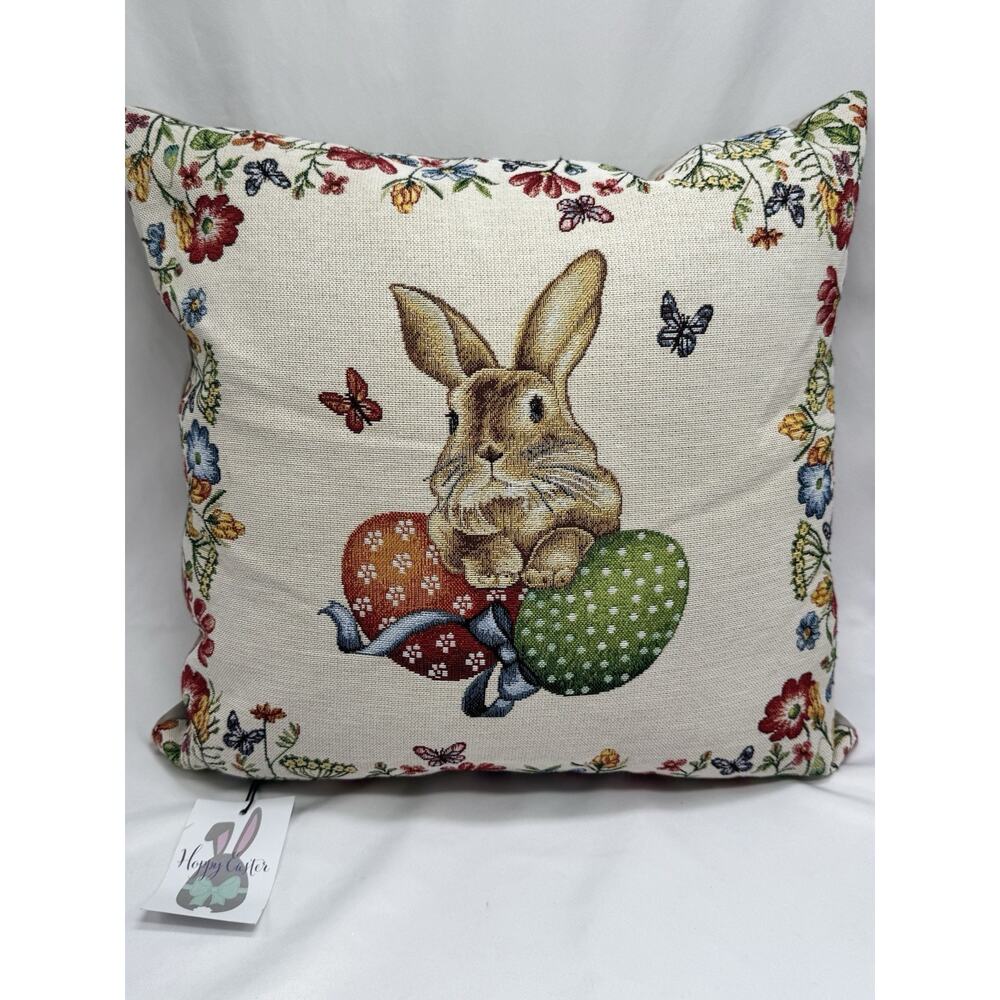 Caldeira Pillow Bunny Tapestry United Kingdom NWT Spring Easter 16” Square